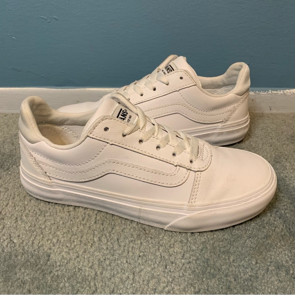 Vans Shoes Womens 5 Old Skool Casual Sneakers 721356 White Leather Lace Up Flats